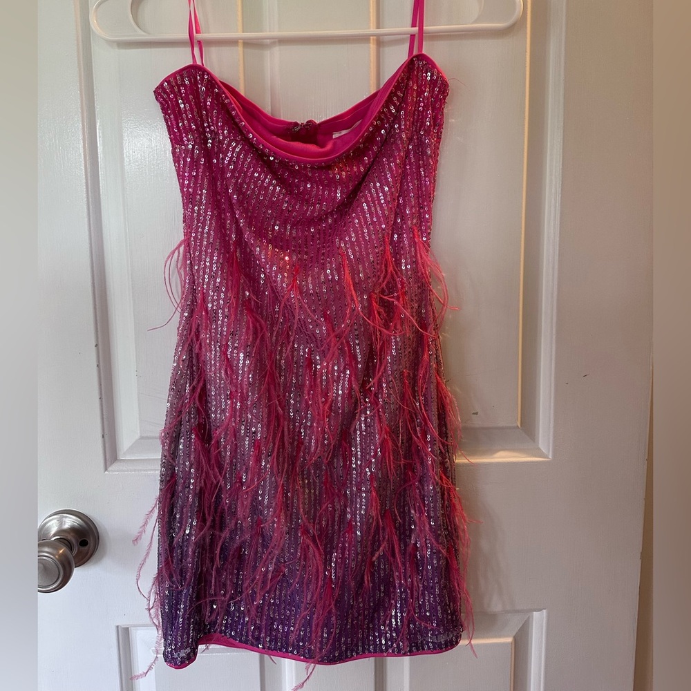 American Threads Pink and Purple Feather Bodycon dress